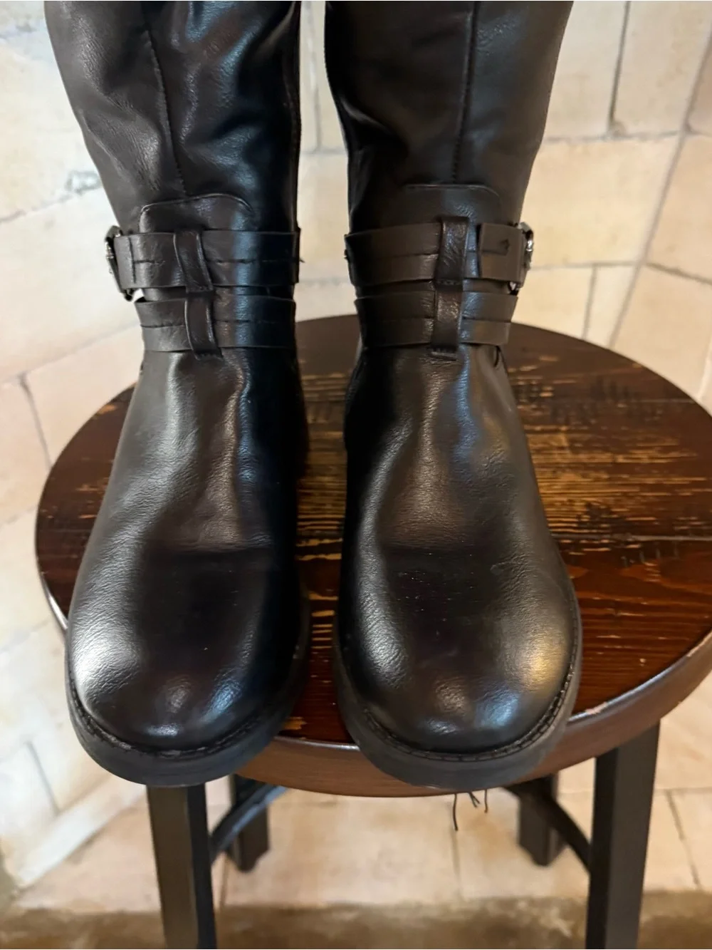 Dream Pairs Black Faux Leather Knee High Riding Boots - Size 6.5 Fur Lined